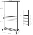 Suport mobil pentru umerase Industrial, Songmics, 130x49x198 cm, max 110 kg, otel, negru