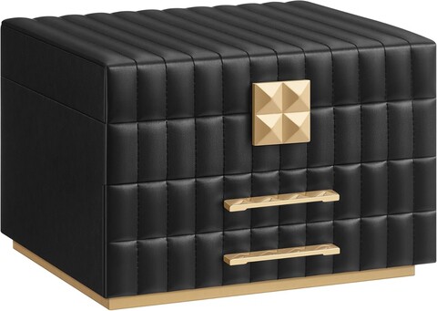 Cutie de bijuterii cu 3 etaje si oglinda, Songmics, 24x21.5x15.8 cm, MDF/piele ecologica, negru