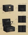 Cutie de bijuterii cu 3 etaje si oglinda, Songmics, 24x21.5x15.8 cm, MDF/piele ecologica, negru