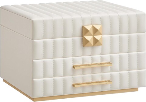 Cutie de bijuterii cu 3 etaje si oglinda, Songmics, 24x21.5x15.8 cm, MDF/piele ecologica, alb