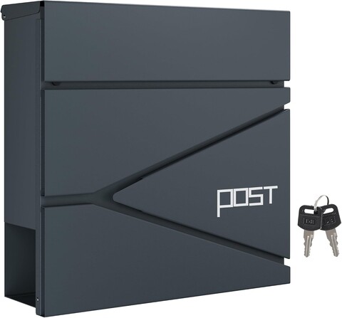 Cutie postala Modern Post Box, Songmics, 37x10.5x37 cm, cu suport ziare, otel acoperit cu pulbere, antracit