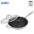 Tigaie Wok 4.5 L, Titanium3, Cooking by Heinner, 30x8.5 cm, inox/sticla, argintiu