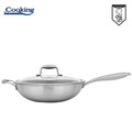 Tigaie Wok 4.5 L, Titanium3, Cooking by Heinner, 30x8.5 cm, inox/sticla, argintiu