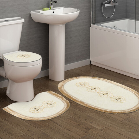 Set covoraș de baie (3 bucăți), Alanur Home, Klozet Tkm.000187, Poliester, Crem