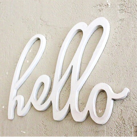 Decoratiune de perete, Hello, 42x1.8x30 cm, Placaj , Alb
