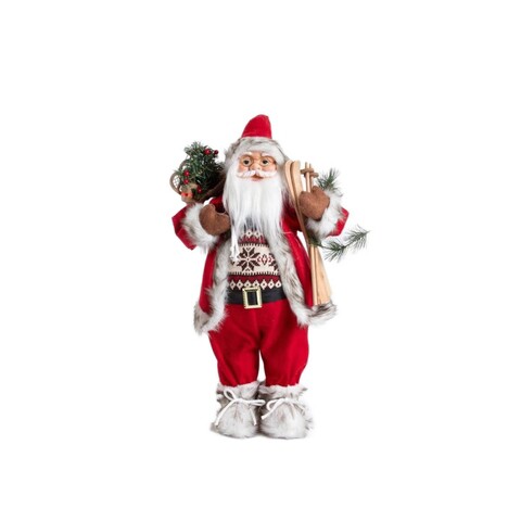 Decoratiune Mos Craciun cu schiuri Clause, Homla, 60 cm, plastic/poliester, rosu
