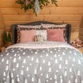 Lenjerie de pat dubla Lugn, Homla, 3 piese, 160x200 cm, bumbac, alb/gri