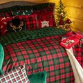 Lenjerie de pat dubla Tartan, Homla, 3 piese, 160x200 cm, bumbac, rosu/verde
