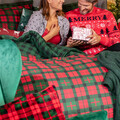 Lenjerie de pat dubla Tartan, Homla, 3 piese, 160x200 cm, bumbac, rosu/verde