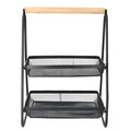 Cos fructe etajat cu 2 niveluri, Gridio, Homla, 38x25x51 cm, metal/lemn, negru/natur
