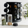 Set 12 recipiente pentru condimente si suport, Otto, Homla, 19x21 cm, metal/sticla/plastic, negru/transparent