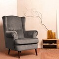 Fotoliu Fossby, Homla, 86x85x108 cm, lemn/catifea din poliester, gri