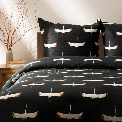 Lenjerie de pat King Size, Devika, Homla, 3 piese, 200x220 cm, bumbac satinat, grafit/alb