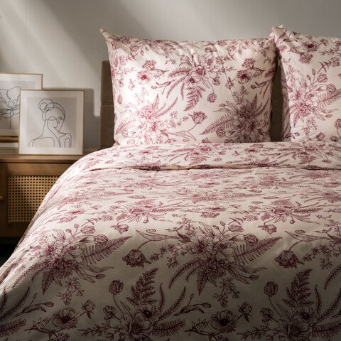 Lenjerie de pat King Size, Kamari, Homla, 3 piese, 200x220 cm, bumbac, bej/roz