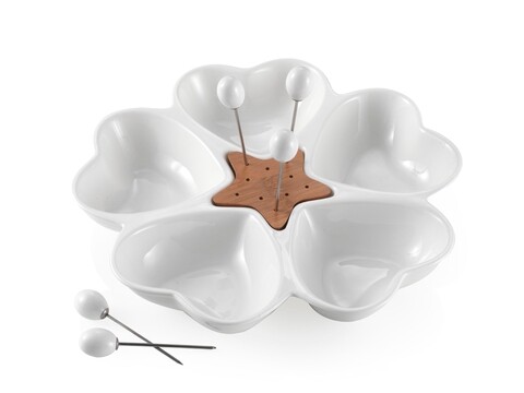 Előétel tálca, Hearts Antipasto, Brandani, Ø28 cm, porcelán / bambusz