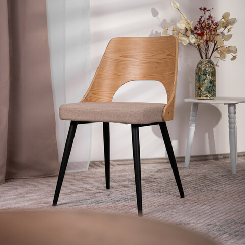 Scaun Helic, Homla, 48.5x54.5x76.5 cm, poliester/lemn, natur/bej