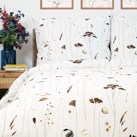 Lenjerie de pat King Size, Idalia, Homla, 3 piese, 200x220 cm, bumbac, alb/maro