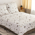 Lenjerie de pat King Size, Idalia, Homla, 3 piese, 200x220 cm, bumbac, alb/maro
