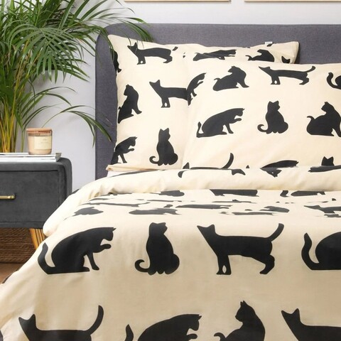 Lenjerie de pat pentru o persoana Poes, Homla, 2 piese, 140x200 cm, bumbac, bej/negru