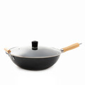 Tigaie Wok Sydney, Homla, 50x32x9 cm, 4 L, otel/lemn/sticla, negru/natur