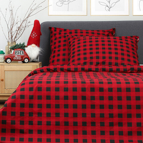 Lenjerie de pat King Size, Ameri, Homla, 3 piese, 200x220 cm, bumbac, rosu/negru