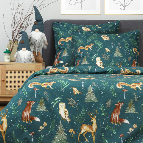 Lenjerie de pat King Size, Padu, Homla, 3 piese, 200x220 cm, bumbac, verde