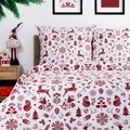 Lenjerie de pat dubla Deany, Homla, 3 piese, 160x200 cm, bumbac, alb/rosu