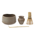 Set 4 piese pentru matcha Yunomi, Homla, 12.7x10.5 cm, portelan/bambus, gri/natur