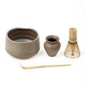 Set 4 piese pentru matcha Yunomi, Homla, 12.7x10.5 cm, portelan/bambus, gri/natur