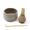 Set 4 piese pentru matcha Yunomi, Homla, 12.7x10.5 cm, portelan/bambus, gri/natur