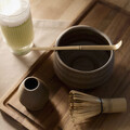 Set 4 piese pentru matcha Yunomi, Homla, 12.7x10.5 cm, portelan/bambus, gri/natur