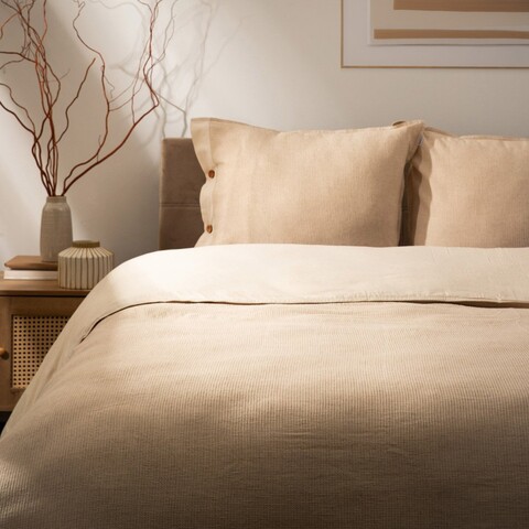 Lenjerie de pat dubla Kian, Homla, 3 piese, 160x200 cm, bumbac/in, bej