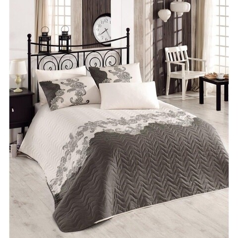 Set cuvertura de pat dubla, Mixscarlet Beige, 3 piese, exterior 65% bumbac, 35% poliester, multicolor