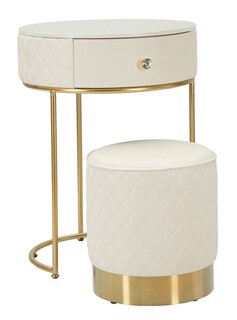 Alb;Auriu, Masuta dressing cu taburet