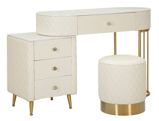 Alb;Auriu, Masuta dressing cu taburet