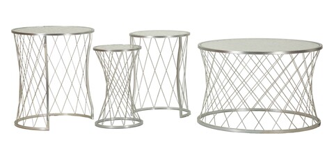 Set 4 masute de cafea Noah, Mauro Ferretti, 70x70x45 cm - 28x28x45 cm, fier/sticla, argintiu