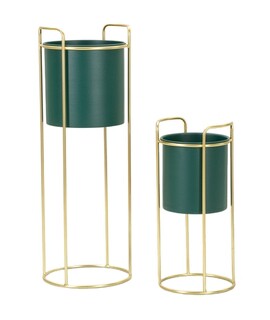 Verde;Auriu, Set 2 ghivece Slim
