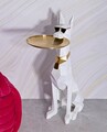 Statueta / figurina decorativa cu tava Dog Ory, Mauro Ferretti, 27x51x74 cm, polirasina/metal, alb/auriu