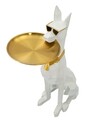 Statueta / figurina decorativa cu tava Dog Ory, Mauro Ferretti, 27x51x74 cm, polirasina/metal, alb/auriu