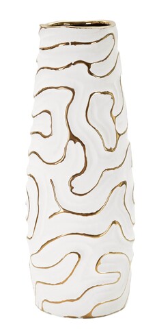 Vaza Lia, Mauro Ferretti, 14.5x14.5x39.5 cm, ceramica, alb/auriu