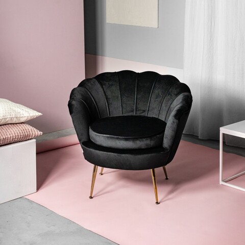 Fotoliu Shelly, Homla, 82x74x76 cm, metal/lemn/catifea din poliester, negru