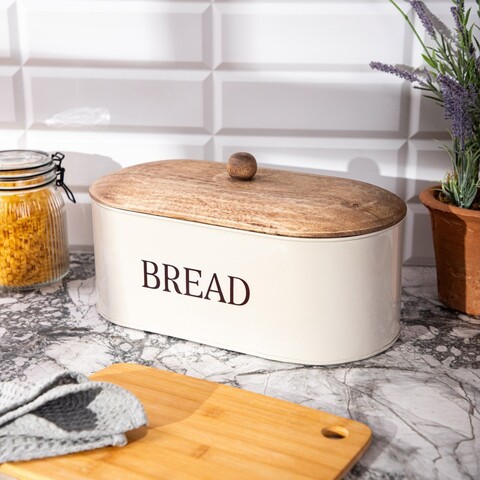Cutie pentru paine Conti, Homla, 35x19x13 cm, inox/lemn, gri/natur