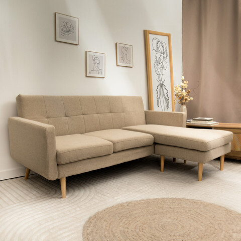 Coltar extensibil 3 locuri Mamalu, Homla, 197x82.5x86 cm, lemn/textil, bej