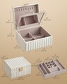 Cutie pentru bijuterii cu 2 etaje si oglinda Anah, Songmics, 21.5x24x13.5 cm, piele ecologica/MDF, alb