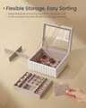 Cutie pentru bijuterii cu 2 etaje si oglinda Anah, Songmics, 21.5x24x13.5 cm, piele ecologica/MDF, alb