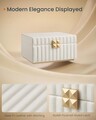 Cutie pentru bijuterii cu 2 etaje si oglinda Anah, Songmics, 21.5x24x13.5 cm, piele ecologica/MDF, alb