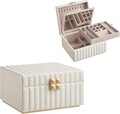 Cutie pentru bijuterii cu 2 etaje si oglinda Anah, Songmics, 21.5x24x13.5 cm, piele ecologica/MDF, alb