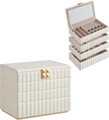 Cutie pentru bijuterii cu 4 etaje si oglinda Anah, Songmics, 17x28x20.5 cm, piele ecologica/MDF, alb
