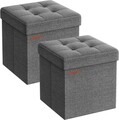 Set 2 taburete cu spatiu depozitare Ottoman, Songmics, 30x30x30 cm, max 130 kg, MDF/textil, gri