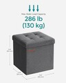Set 2 taburete cu spatiu depozitare Ottoman, Songmics, 30x30x30 cm, max 130 kg, MDF/textil, gri